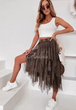 Tiulowa Spodnica Midi Elisabeth Mokka