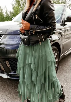 Tiulowa Spodnica Midi Elisabeth Khaki