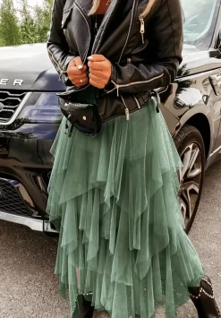 Tiulowa Spodnica Midi Elisabeth Khaki