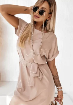 Trapezowa Sukienka Z Paskiem Thinking Of You Nude