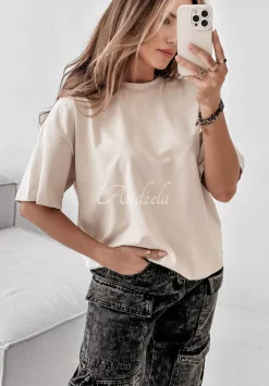 T-Shirt Oversize Live Simply Bezowy