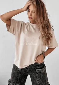 T-Shirt Oversize Live Simply Bezowy