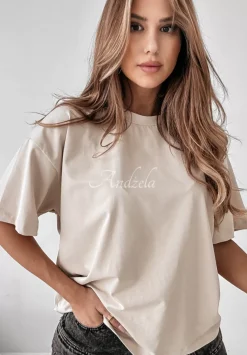 T-Shirt Oversize Live Simply Bezowy