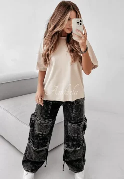 T-Shirt Oversize Live Simply Bezowy