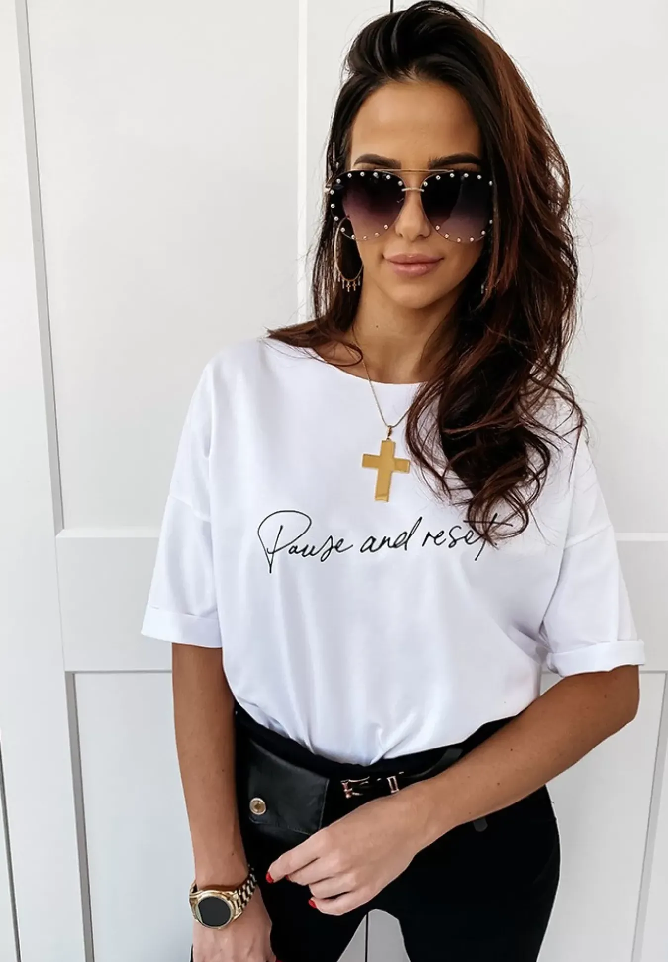 T-Shirt Oversize Pause And Reset Bialy
