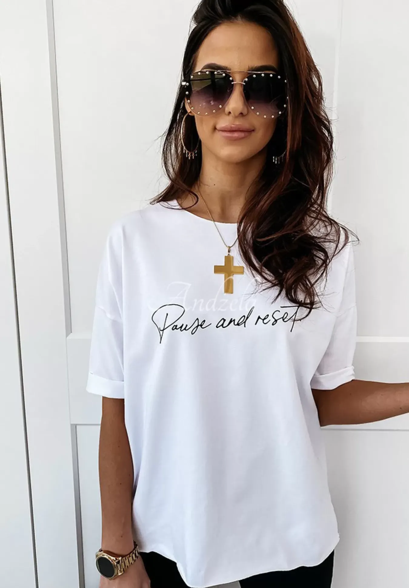 T-Shirt Oversize Pause And Reset Bialy