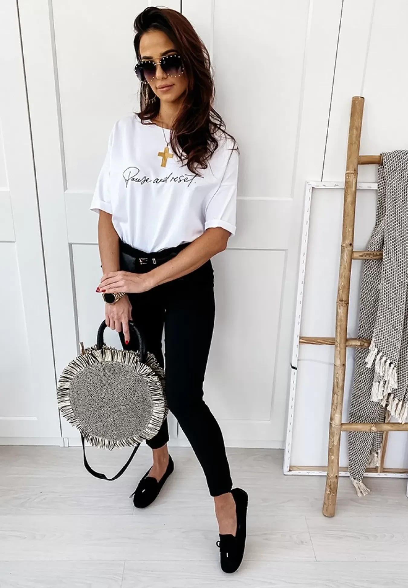 T-Shirt Oversize Pause And Reset Bialy