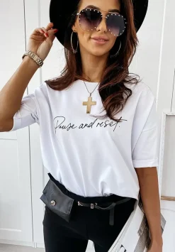 T-Shirt Oversize Pause And Reset Bialy