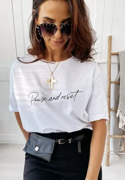 T-Shirt Oversize Pause And Reset Bialy