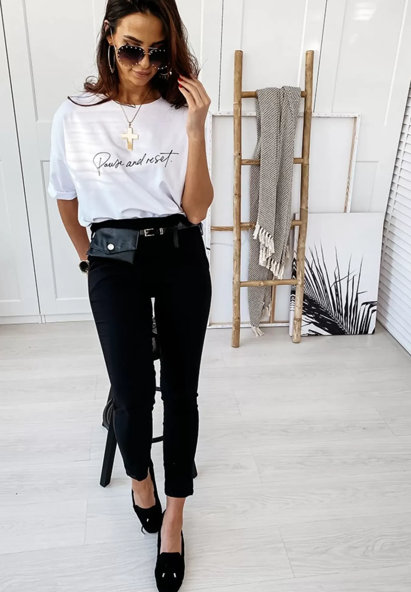 T-Shirt Oversize Pause And Reset Bialy