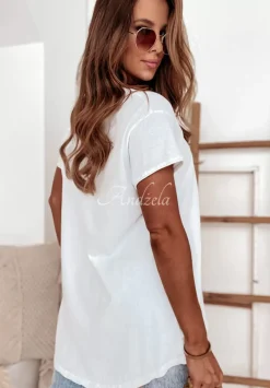 T-Shirt Oversize Z Aplikacja Detroit Bialy