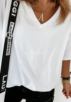 T-Shirt Oversize Z Dekoltem W Serek Cascade Bialy