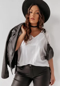 T-Shirt Oversize Z Dekoltem W Serek Cascade Bialy