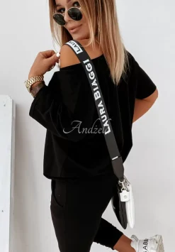 T-Shirt Oversize Z Dekoltem W Serek Cascade Czarny