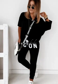 T-Shirt Oversize Z Dekoltem W Serek Cascade Czarny