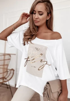 T-Shirt Oversize Z Nadrukiem What If Bialy