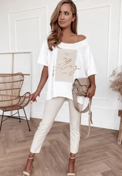 T-Shirt Oversize Z Nadrukiem What If Bialy