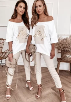 T-Shirt Oversize Z Nadrukiem What If Bialy
