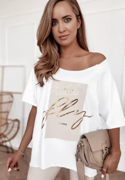 T-Shirt Oversize Z Nadrukiem What If Bialy