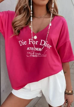 T-Shirt Oversize Z Nadrukiem Caver Neonowy Rozowy