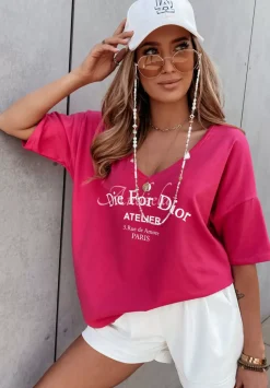 T-Shirt Oversize Z Nadrukiem Caver Neonowy Rozowy