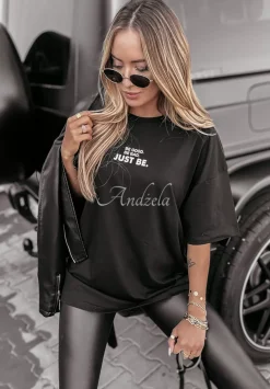 T-Shirt Oversize Z Nadrukiem Just Be Czarny