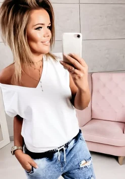 T-Shirt V-Neck Bialy