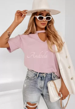 T-Shirt Z Chokerem Nelson Liliowy