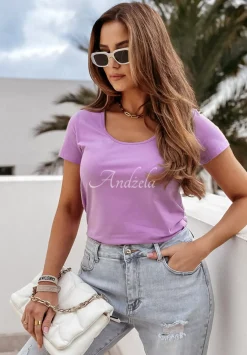 T-Shirt Z Dekoltem Something You Need Fioletowy