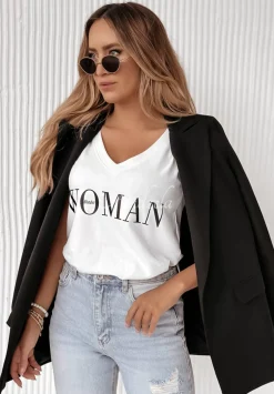 T-Shirt Z Dekoltem W Serek Wonder Woman Bialy