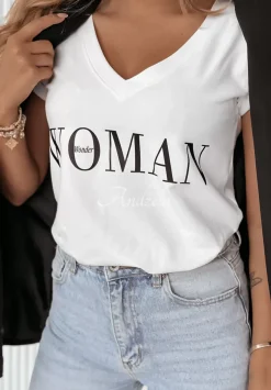 T-Shirt Z Dekoltem W Serek Wonder Woman Bialy