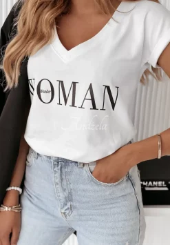 T-Shirt Z Dekoltem W Serek Wonder Woman Bialy