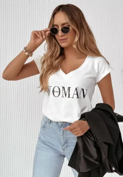 T-Shirt Z Dekoltem W Serek Wonder Woman Bialy