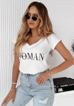 T-Shirt Z Dekoltem W Serek Wonder Woman Bialy