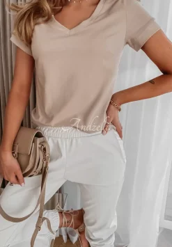 T-Shirt Z Dekoltem W Serek Lauren Nude
