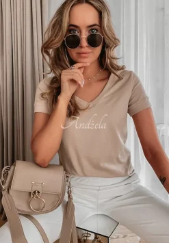 T-Shirt Z Dekoltem W Serek Lauren Nude