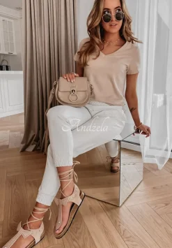 T-Shirt Z Dekoltem W Serek Lauren Nude