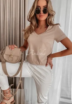 T-Shirt Z Dekoltem W Serek Lauren Nude