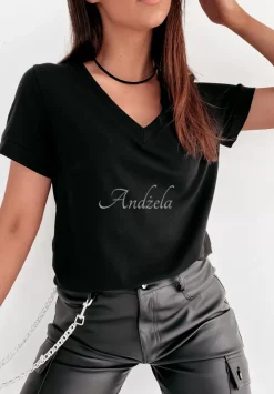 T-Shirt Z Dekoltem W Serek Lauren Czarny