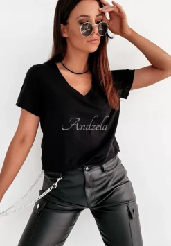 T-Shirt Z Dekoltem W Serek Lauren Czarny