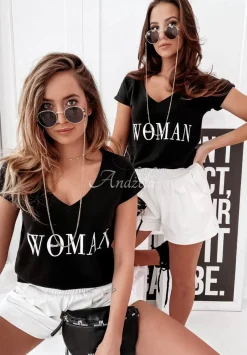 T-Shirt Z Dekoltem W Serek Wonder Woman Czarny