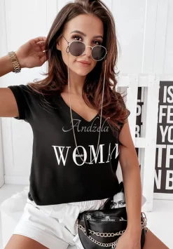T-Shirt Z Dekoltem W Serek Wonder Woman Czarny