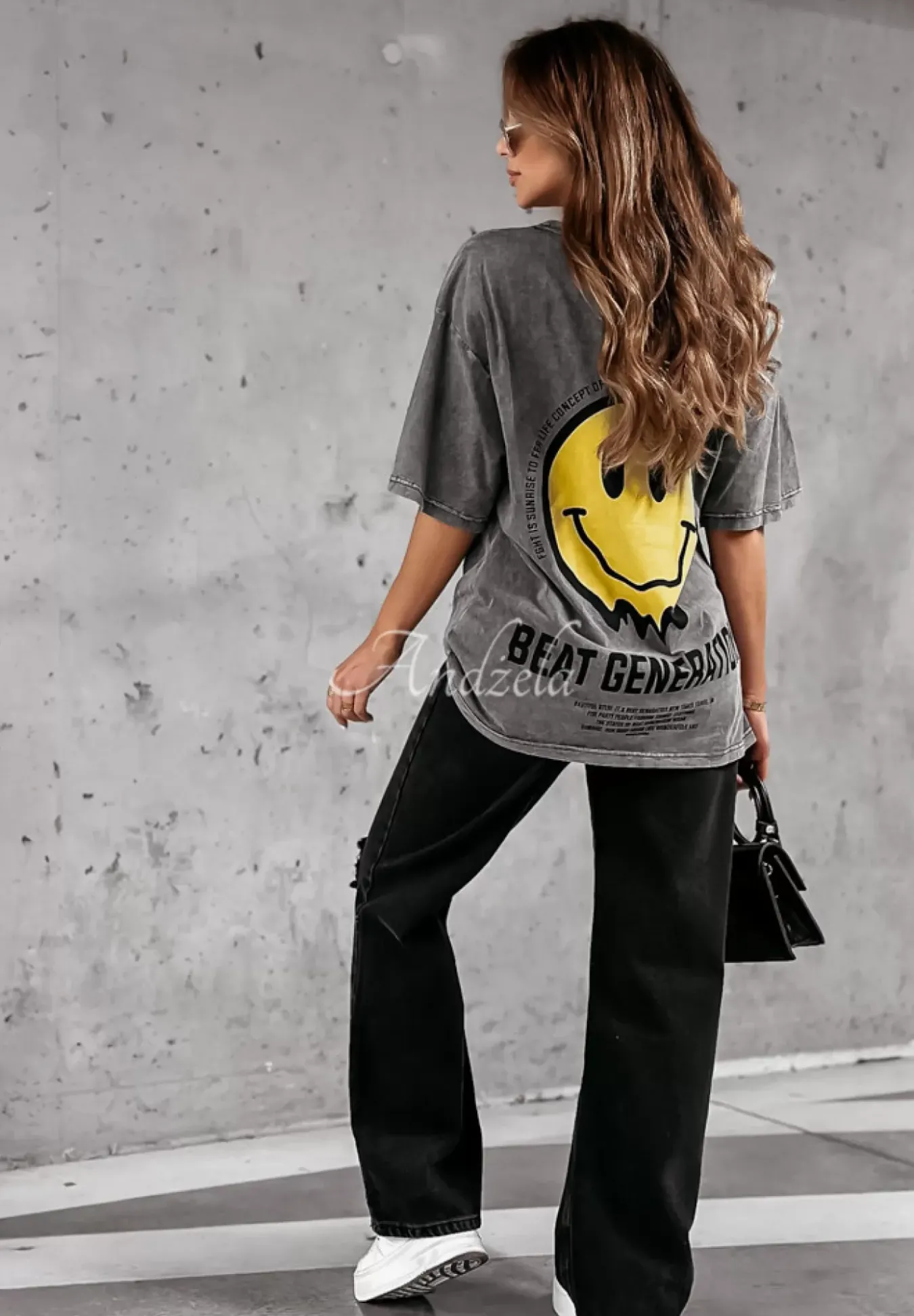 T-Shirt Z Nadrukiem Beat Generation Szary