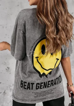T-Shirt Z Nadrukiem Beat Generation Szary
