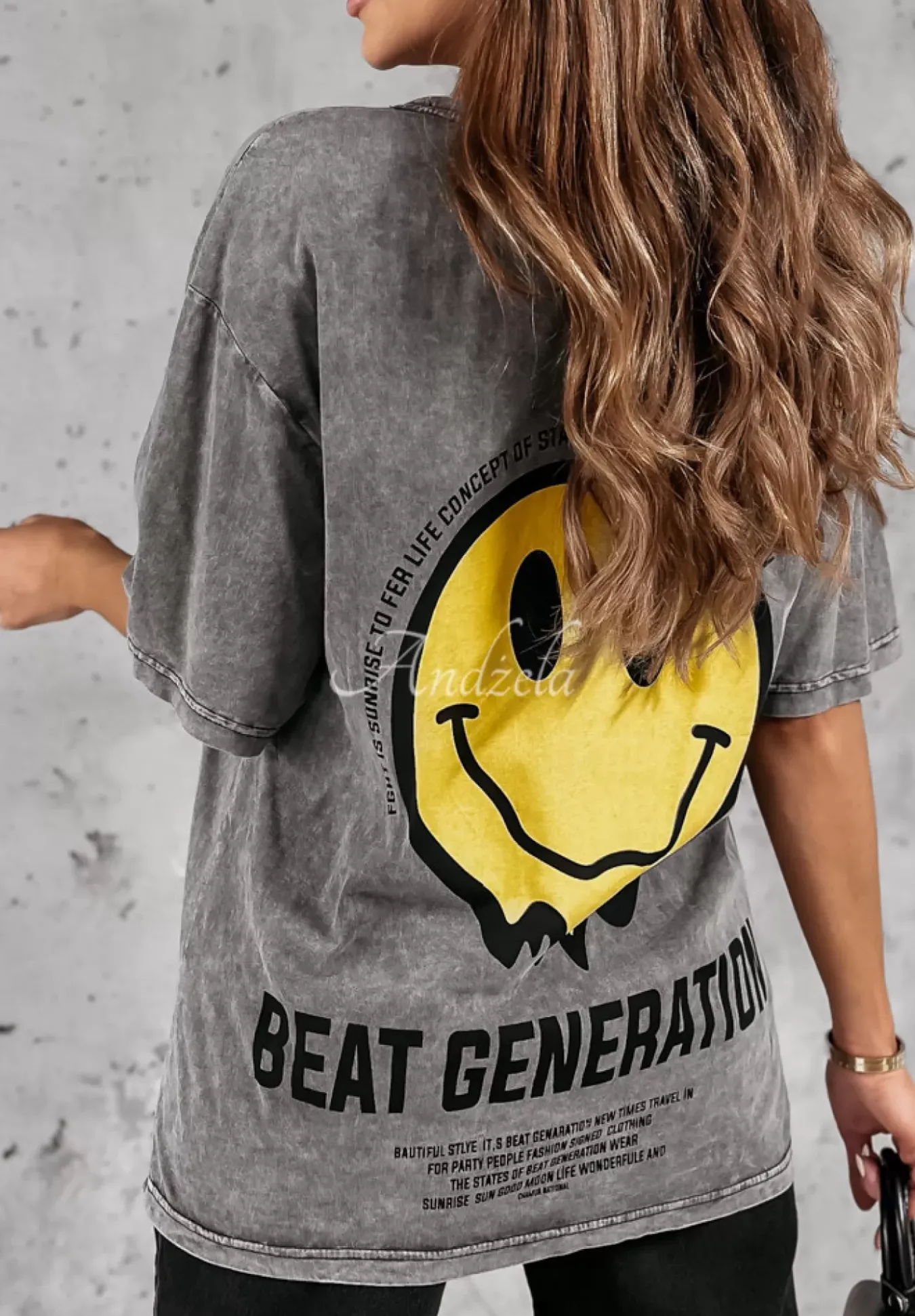 T-Shirt Z Nadrukiem Beat Generation Szary