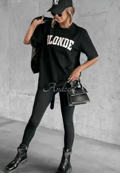 T-Shirt Z Nadrukiem Blonde Czarny