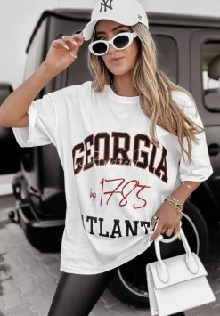 T-Shirt Z Nadrukiem Georgia Atlanta Bialy