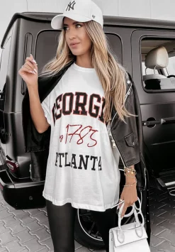 T-Shirt Z Nadrukiem Georgia Atlanta Bialy