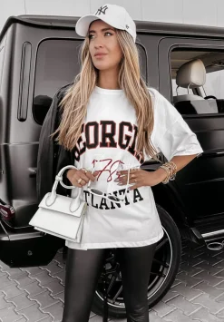 T-Shirt Z Nadrukiem Georgia Atlanta Bialy