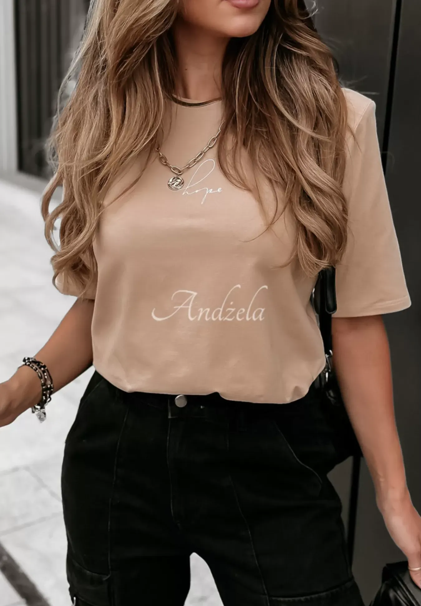 T-Shirt Z Nadrukiem Hope Bezowy